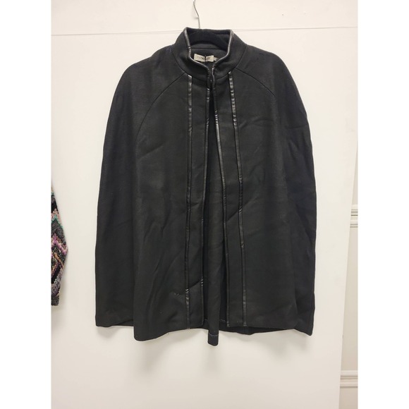paparazzi Jackets & Blazers - Paparazzi Black‎ Cape L/XL Wool Blend Leather Trim Womens Outerwear Coat Cloak
